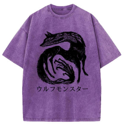 Tokyo-Assassin Wolf Monster Washed T-Shirt-Tokyo-Assassin