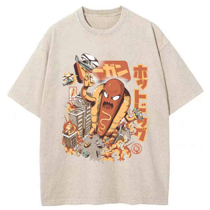 Tokyo-Assassin Great Hot Dog Kaiju Japanese Washed T-Shirt-Tokyo-Assassin