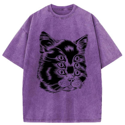 Tokyo-Assassin Six-eyed Cat Japan Washed T-Shirt-Tokyo-Assassin