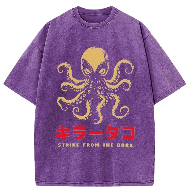 Tokyo-Assassin Japanese Killer Octopus Washed T-Shirt-Tokyo-Assassin