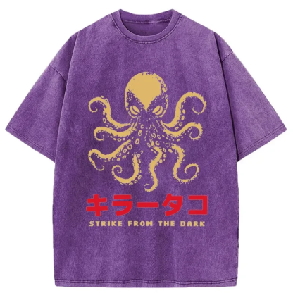 Tokyo-Assassin Japanese Killer Octopus Washed T-Shirt-Tokyo-Assassin