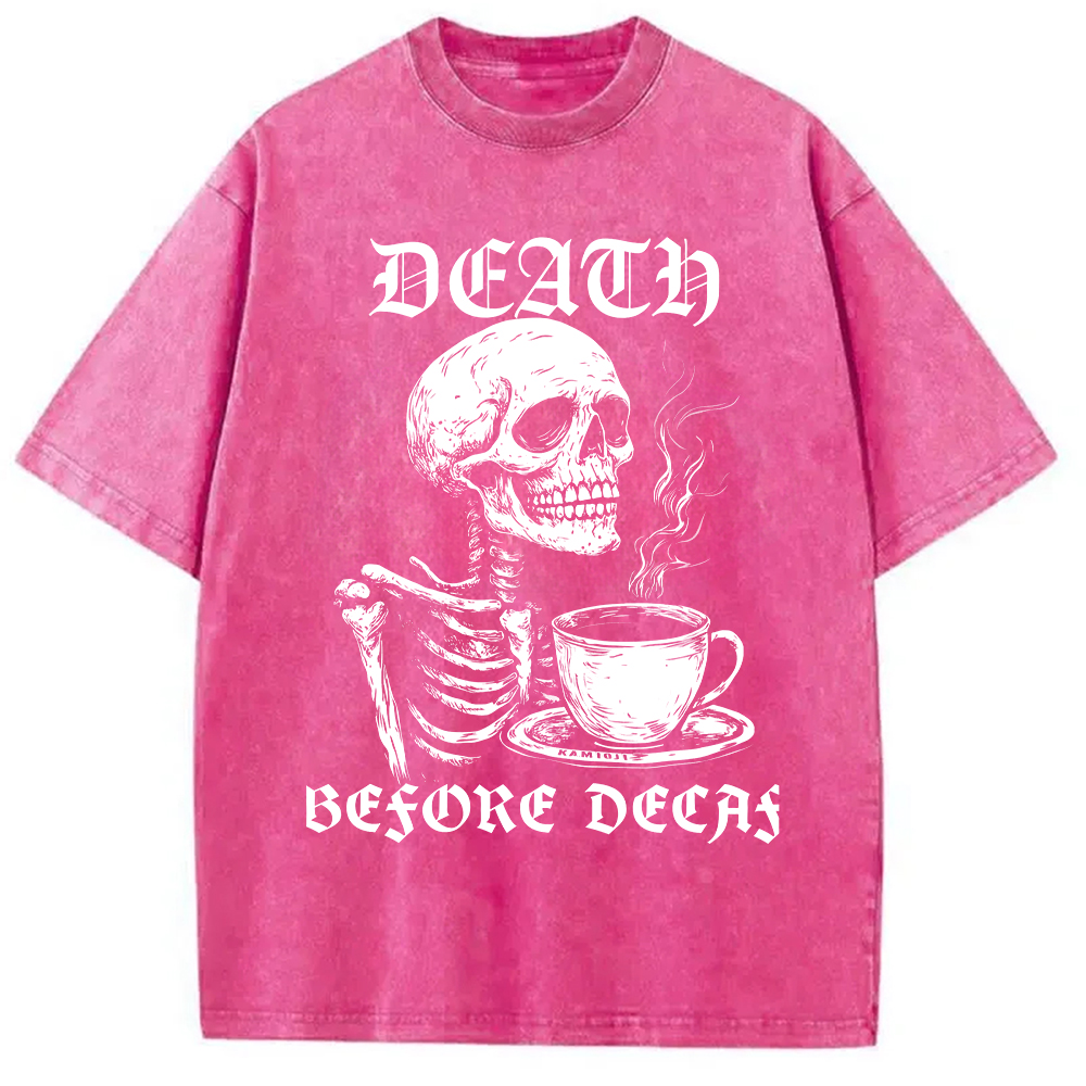Tokyo-Assassin Death Before Decaf Skeleton Coffee Washed T-Shirt-Tokyo Assassin