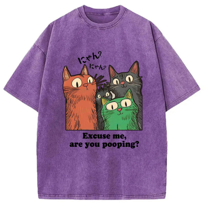Tokyo-Assassin Cats Watching Poop Washed T-Shirt-Tokyo-Assassin