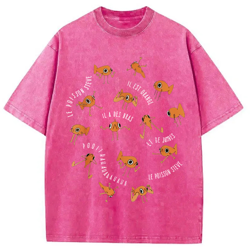 Tokyo-Assassin Le Poisson Steve Funny Fish Meme Washed T-Shirt-Tokyo-Assassin