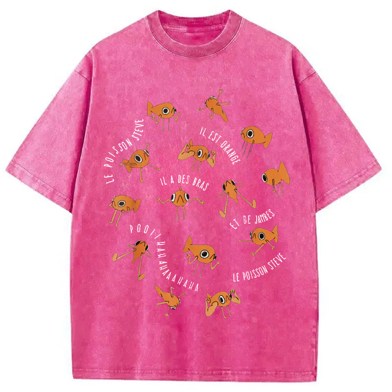Tokyo-Assassin Le Poisson Steve Funny Fish Meme Washed T-Shirt-Tokyo-Assassin