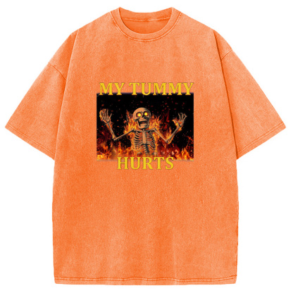 Tokyo-Assassin Skeleton Tummy Hurts Washed T-Shirt-Tokyo-Assassin