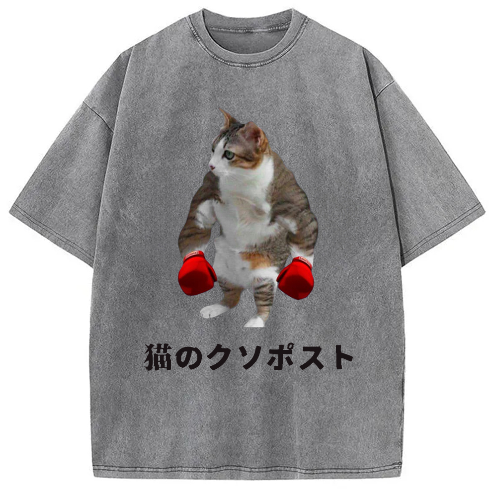 Tokyo-Assassin Cat Shitpost Meme Washed T-Shirt-Tokyo-Assassin