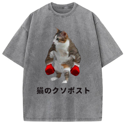 Tokyo-Assassin Cat Shitpost Meme Washed T-Shirt-Tokyo-Assassin