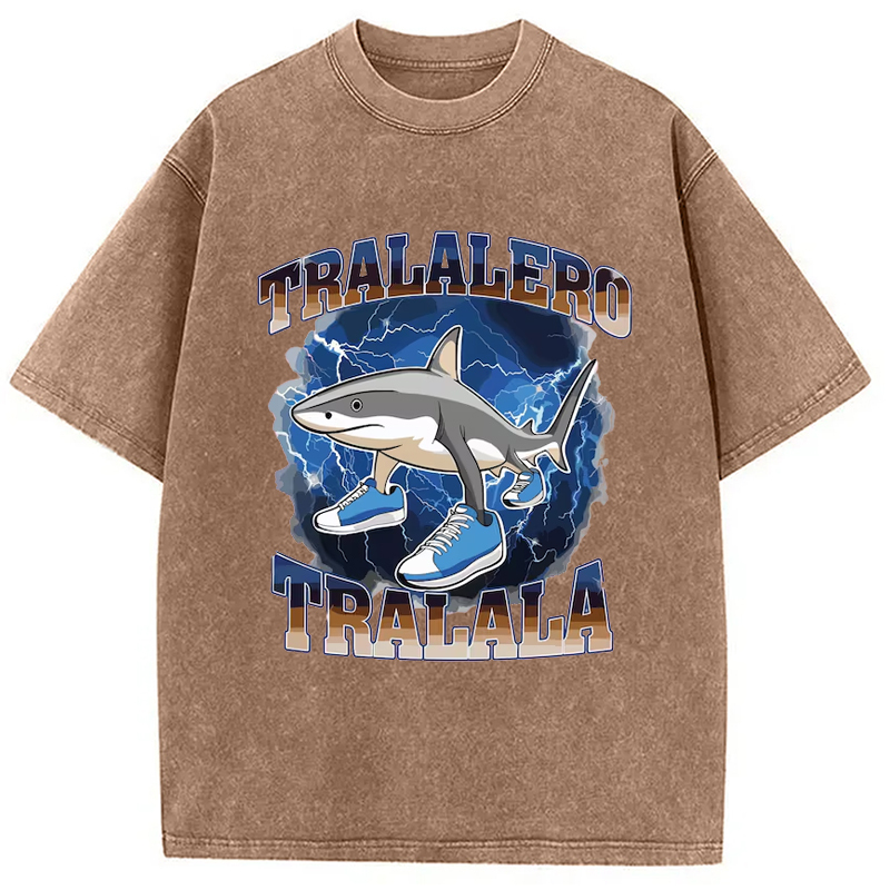 Tokyo-Assassin Tralalero Tralala Funny Shark Meme Washed T-Shirt-Tokyo-Assassin