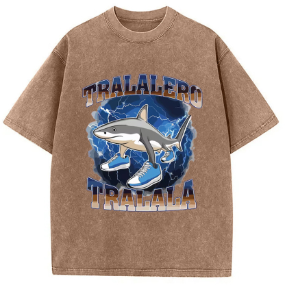 Tokyo-Assassin Tralalero Tralala Funny Shark Meme Washed T-Shirt-Tokyo-Assassin
