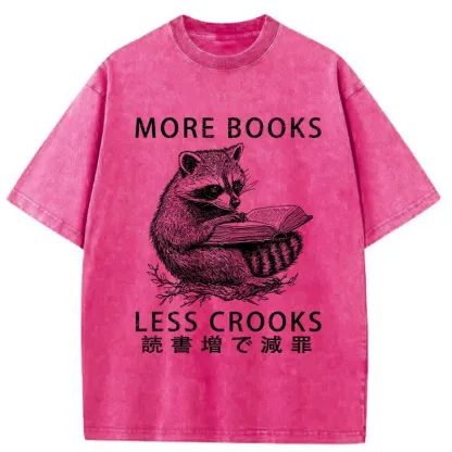 Tokyo-Assassin Raccoon Reading Books Less Crooks Washed T-Shirt-Tokyo Assassin