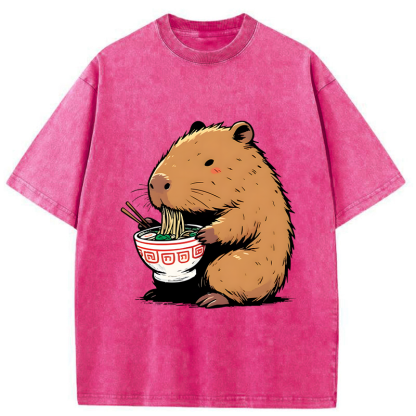 Tokyo-Assassin Ramen Lover Capybara Washed T-Shirt-Tokyo Assassin