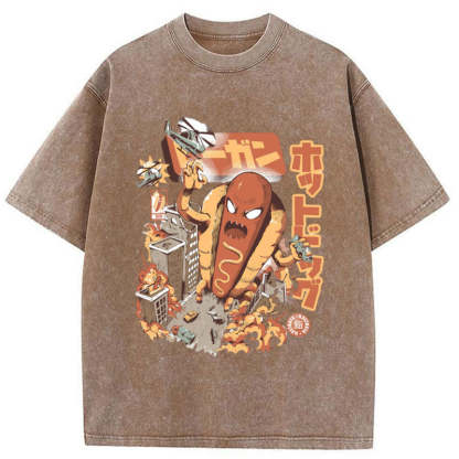 Tokyo-Assassin Great Hot Dog Kaiju Japanese Washed T-Shirt-Tokyo-Assassin