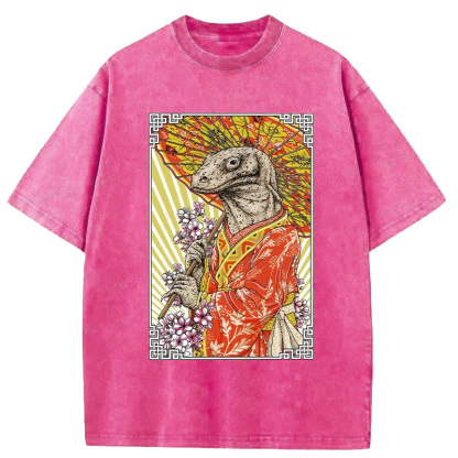 Tokyo-Assassin Elegant Lizard Holding An Umbrella Washed T-Shirt-Tokyo-Assassin