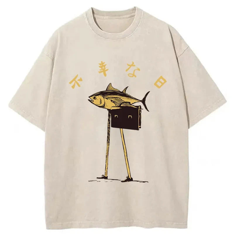 Tokyo-Assassin Unlucky Fish Japanese Washed T-Shirt-Tokyo-Assassin