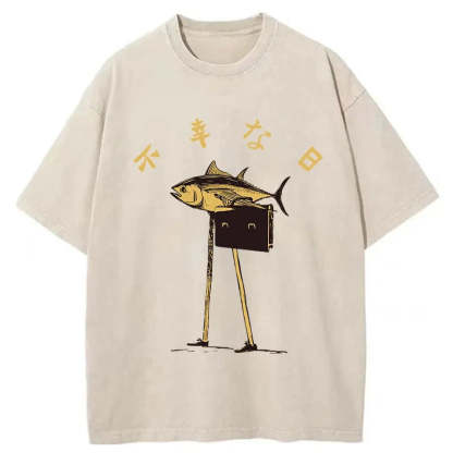 Tokyo-Assassin Unlucky Fish Japanese Washed T-Shirt-Tokyo-Assassin