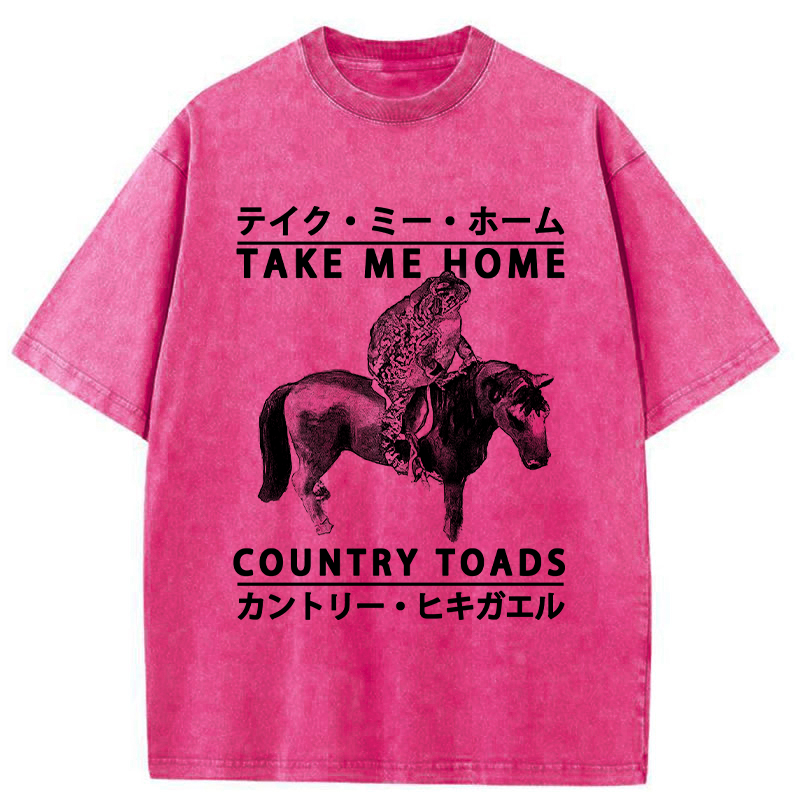 Tokyo-Assassin Funny Toad Ride Horse Washed T-Shirt-Tokyo-Assassin