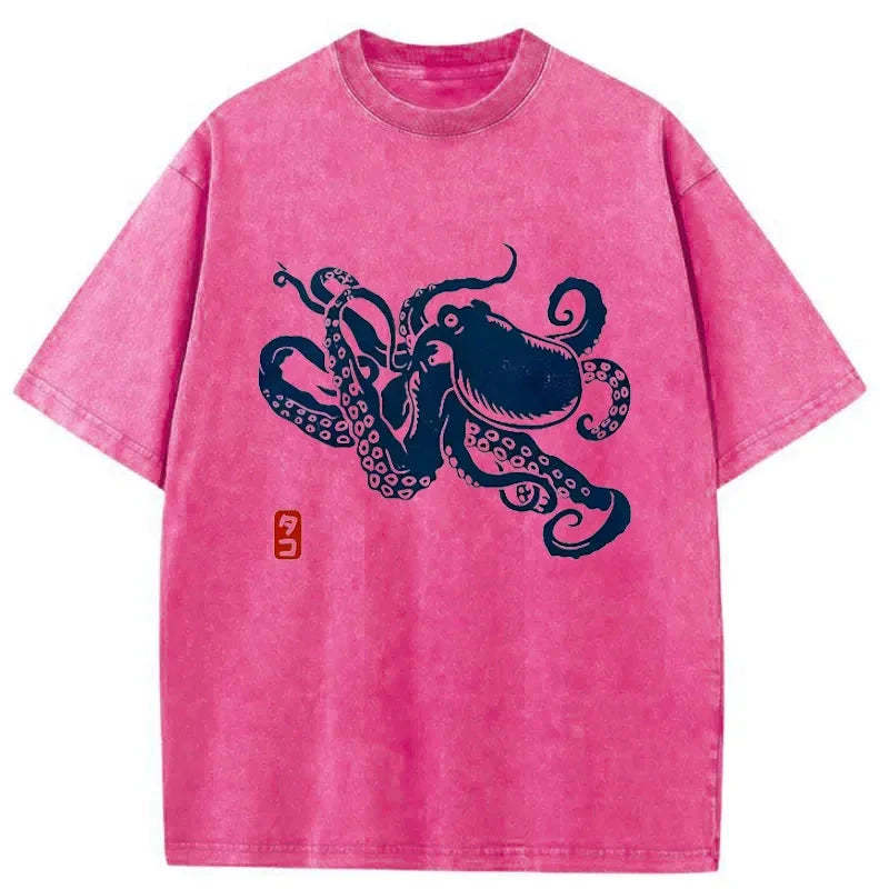 Tokyo-Assassin Japanese Octopus Washed T-Shirt-Tokyo-Assassin