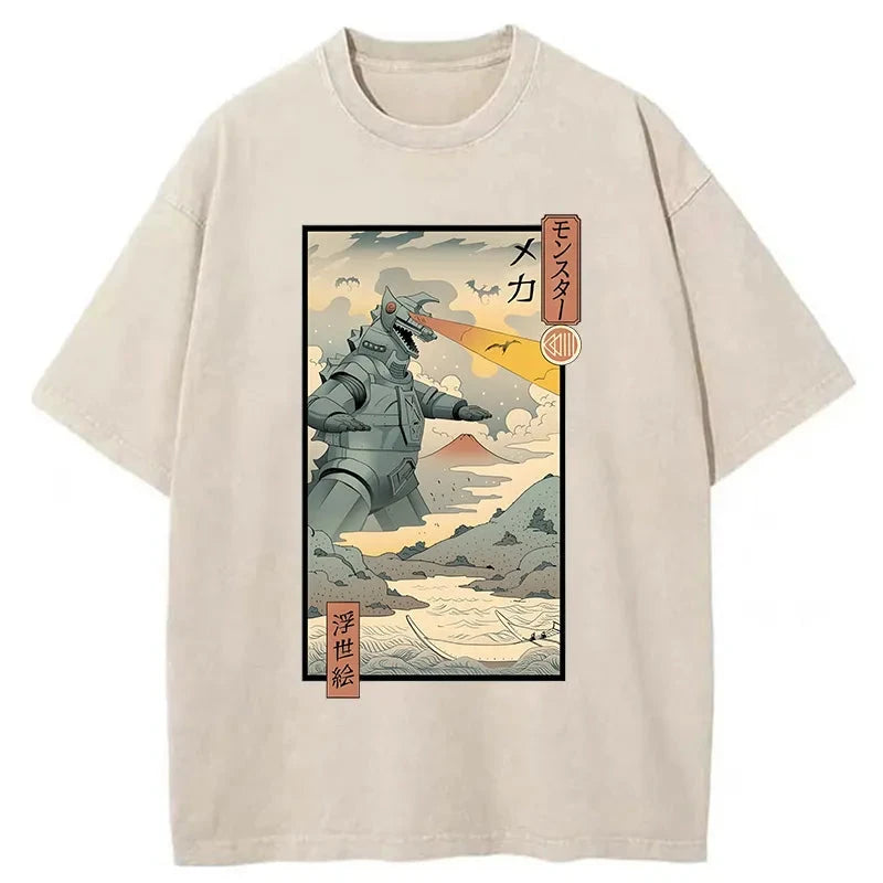Tokyo-Assassin Ukiyo-e Robot Monster Washed T-Shirt-Tokyo Assassin