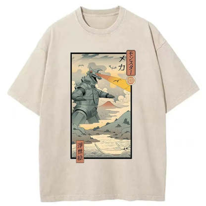 Tokyo-Assassin Ukiyo-e Robot Monster Washed T-Shirt-Tokyo Assassin