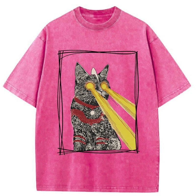 Tokyo-Assassin Laser Eye Cat Washed T-Shirt-Tokyo-Assassin