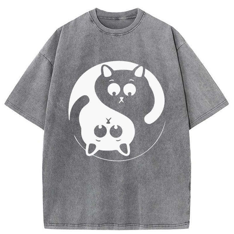 Tokyo-Assassin Yin Yang Gossip Cat Washed T-Shirt-Tokyo-Assassin