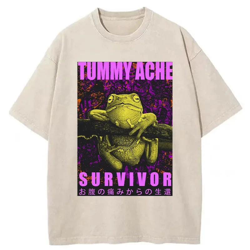 Tokyo-Assassin A Frog With Stomachache Washed T-Shirt-Tokyo Assassin