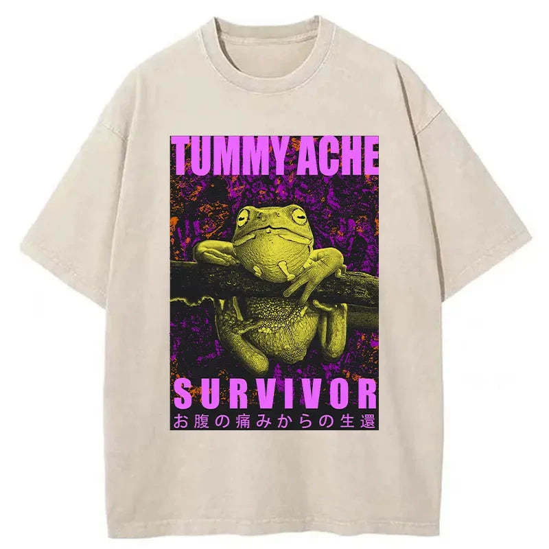 Tokyo-Assassin A Frog With Stomachache Washed T-Shirt-Tokyo Assassin