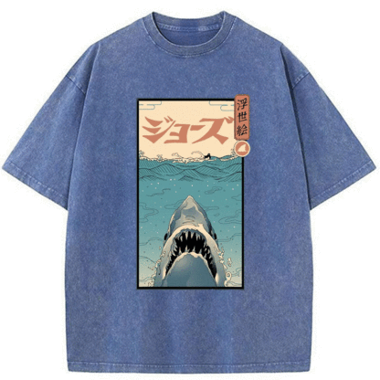 Tokyo-Assassin Great White Shark Japanese Washed T-Shirt-Tokyo-Assassin