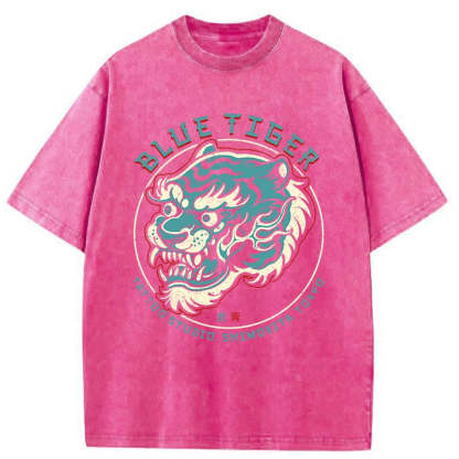 Tokyo-Assassin Blue Tiger Japanese Washed T-Shirt-Tokyo-Assassin