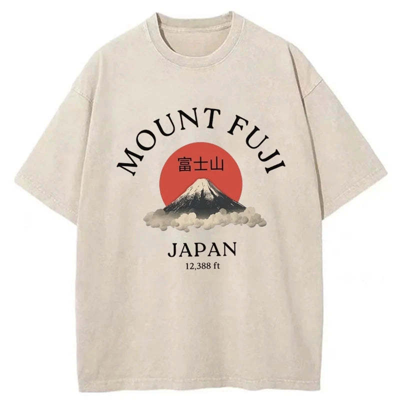 Tokyo-Assassin Japan Mount Fuji Sun Unisex Washed T-Shirt-Tokyo-Assassin