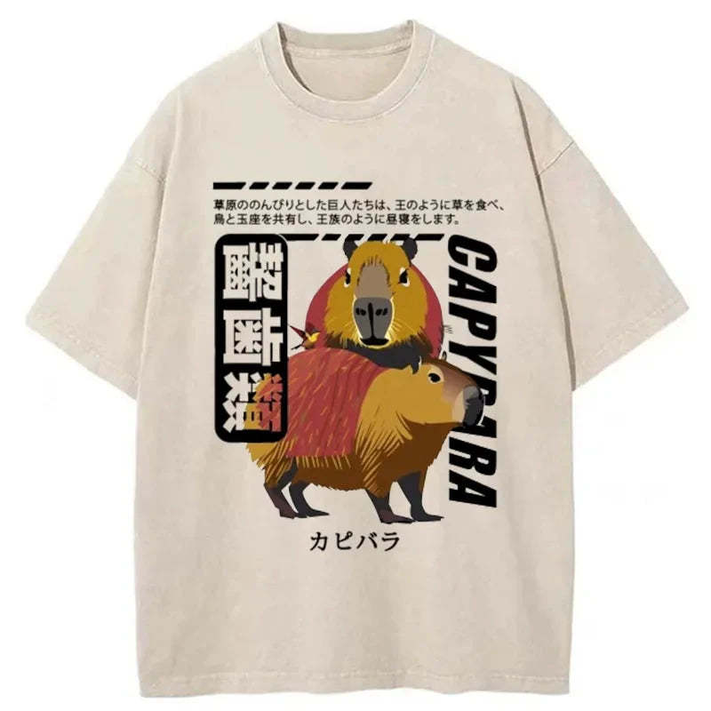 Tokyo-Assassin Japanese Capybara Washed T-Shirt-Tokyo-Assassin