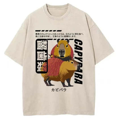 Tokyo-Assassin Japanese Capybara Washed T-Shirt-Tokyo-Assassin