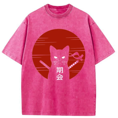 Tokyo-Assassin Japanese Ninja Cat Washed T-Shirt-Tokyo Assassin