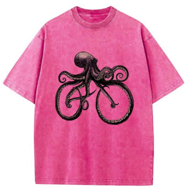 Tokyo-Assassin Japanese Octopus Bicycle Washed T-Shirt-Tokyo-Assassin