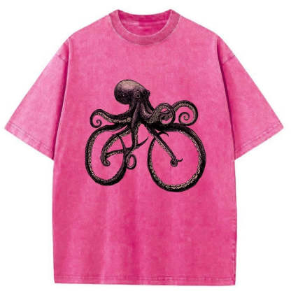 Tokyo-Assassin Japanese Octopus Bicycle Washed T-Shirt-Tokyo-Assassin