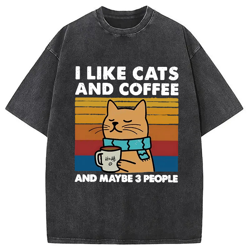 Tokyo-Assassin I Like Cats And Coffee Washed T-Shirt-Tokyo-Assassin