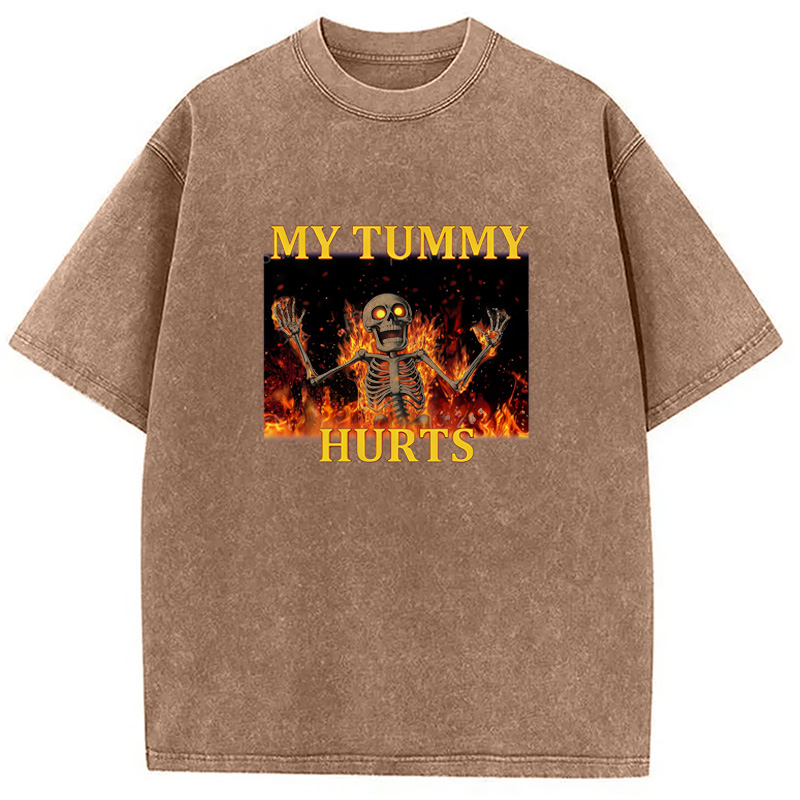 Tokyo-Assassin Skeleton Tummy Hurts Washed T-Shirt-Tokyo-Assassin