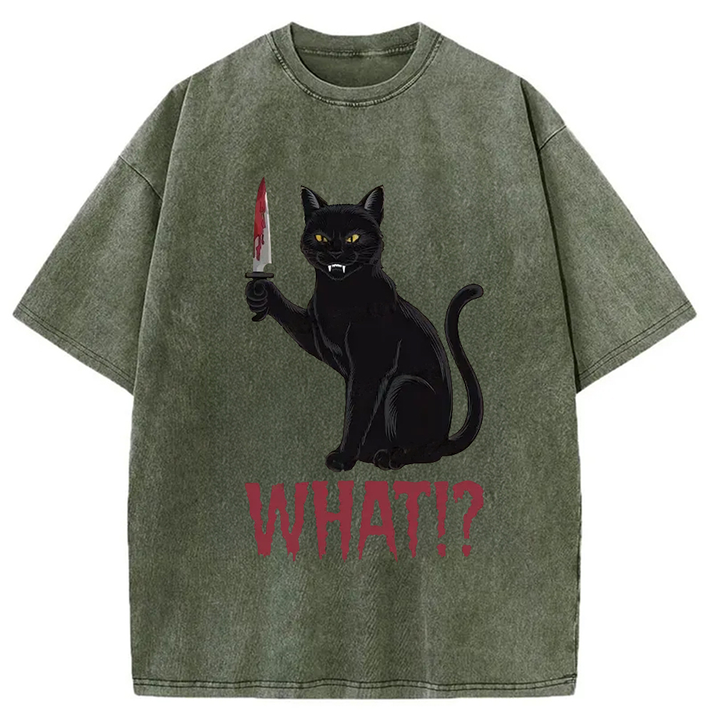 Tokyo-Assassin Fierce Black Cat Washed T-Shirt-Tokyo-Assassin