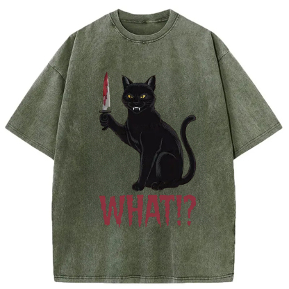 Tokyo-Assassin Fierce Black Cat Washed T-Shirt-Tokyo-Assassin
