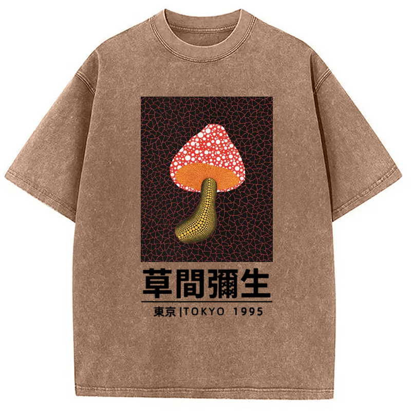 Tokyo-Assassin Artistic Creation Mushroom Art Washed T-Shirt-Tokyo-Assassin