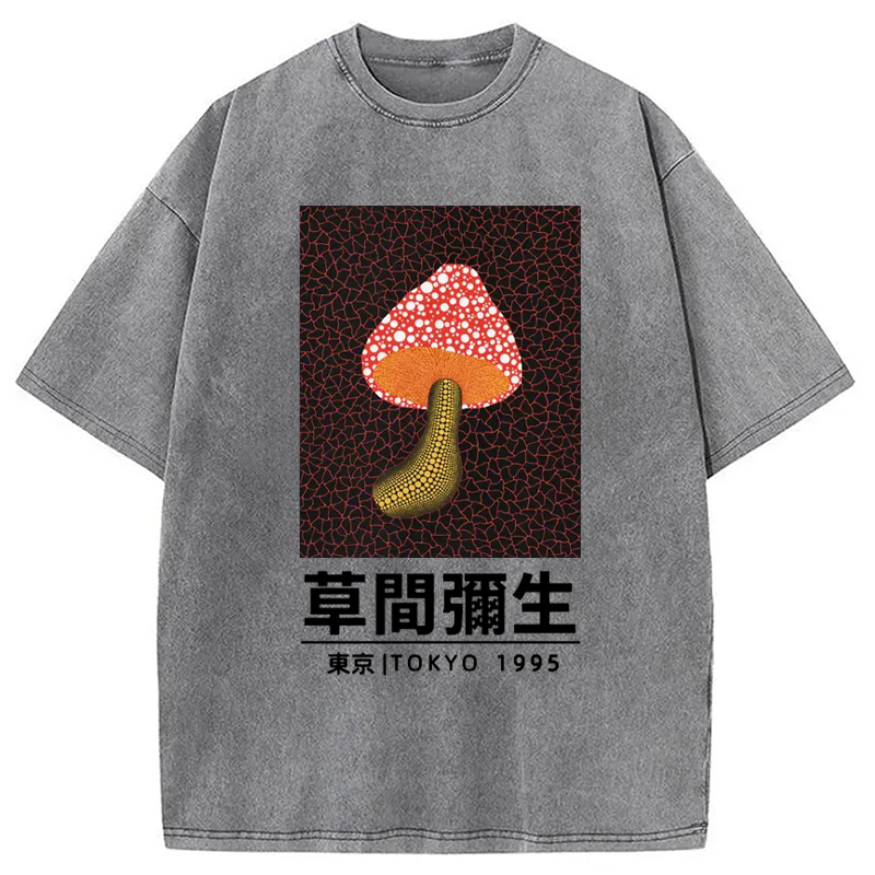 Tokyo-Assassin Artistic Creation Mushroom Art Washed T-Shirt-Tokyo-Assassin
