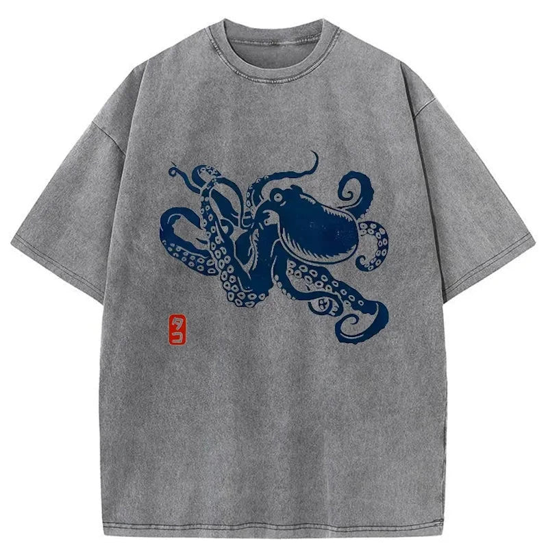 Tokyo-Assassin Japanese Octopus Washed T-Shirt-Tokyo-Assassin