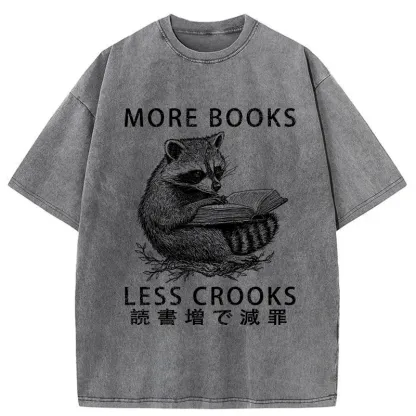 Tokyo-Assassin Raccoon Reading Books Less Crooks Washed T-Shirt-Tokyo Assassin