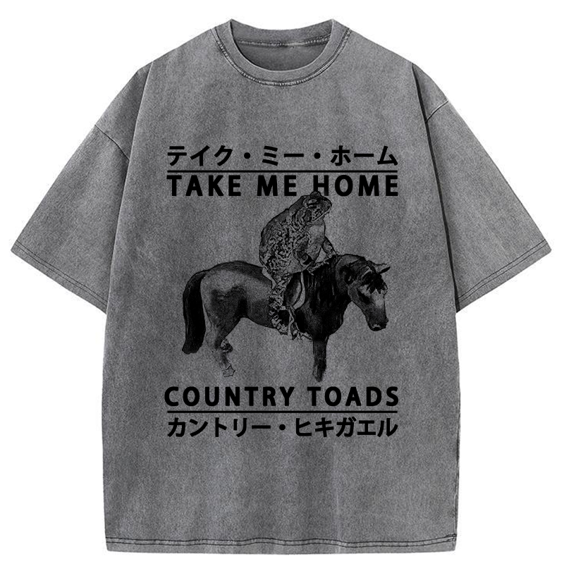Tokyo-Assassin Funny Toad Ride Horse Washed T-Shirt-Tokyo-Assassin
