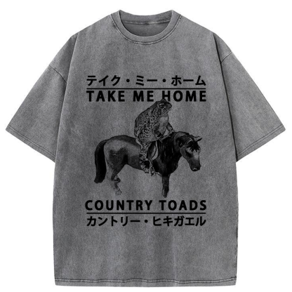 Tokyo-Assassin Funny Toad Ride Horse Washed T-Shirt-Tokyo-Assassin
