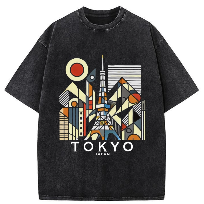 Tokyo-Assassin Tokyo 3D Architecture Washed T-Shirt-Tokyo-Assassin