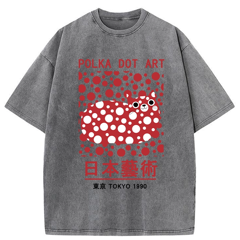 Tokyo-Assassin Japanese Polka Dot Art Washed T-Shirt-Tokyo-Assassin