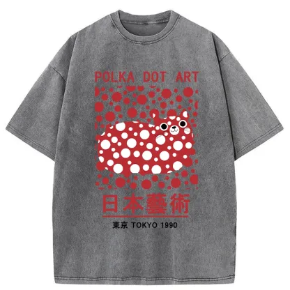 Tokyo-Assassin Japanese Polka Dot Art Washed T-Shirt-Tokyo-Assassin