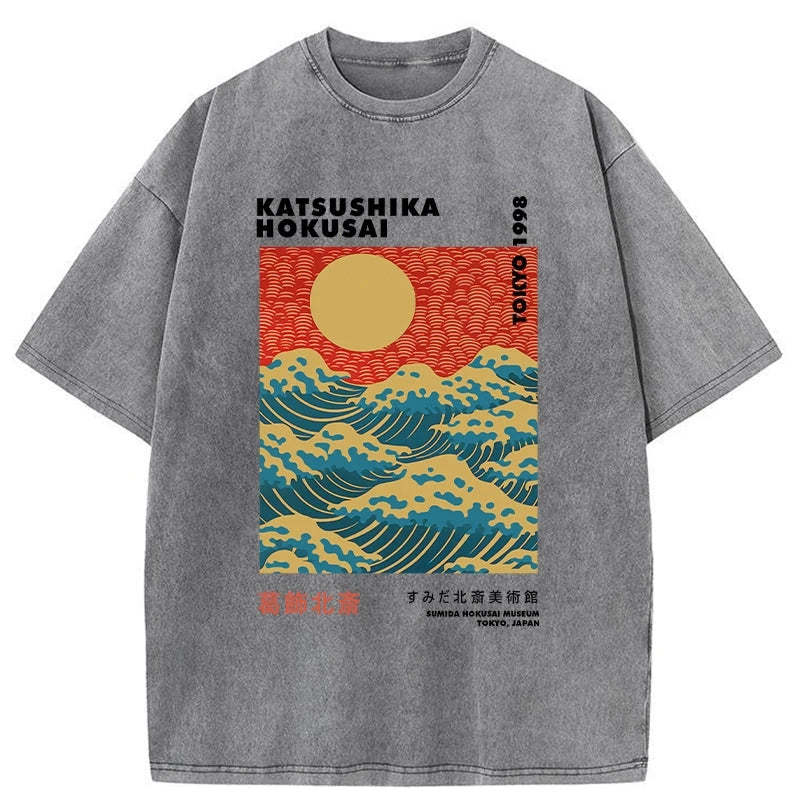 Tokyo-Assassin Katsushika Hokusai Washed T-Shirt-Tokyo-Assassin